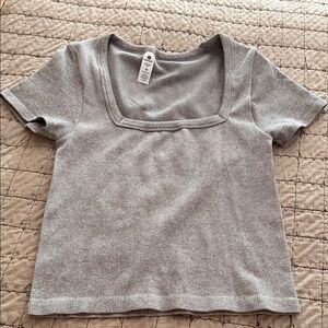 90 Degree By Reflex Light Gray Ribbed Short Sleeve Top